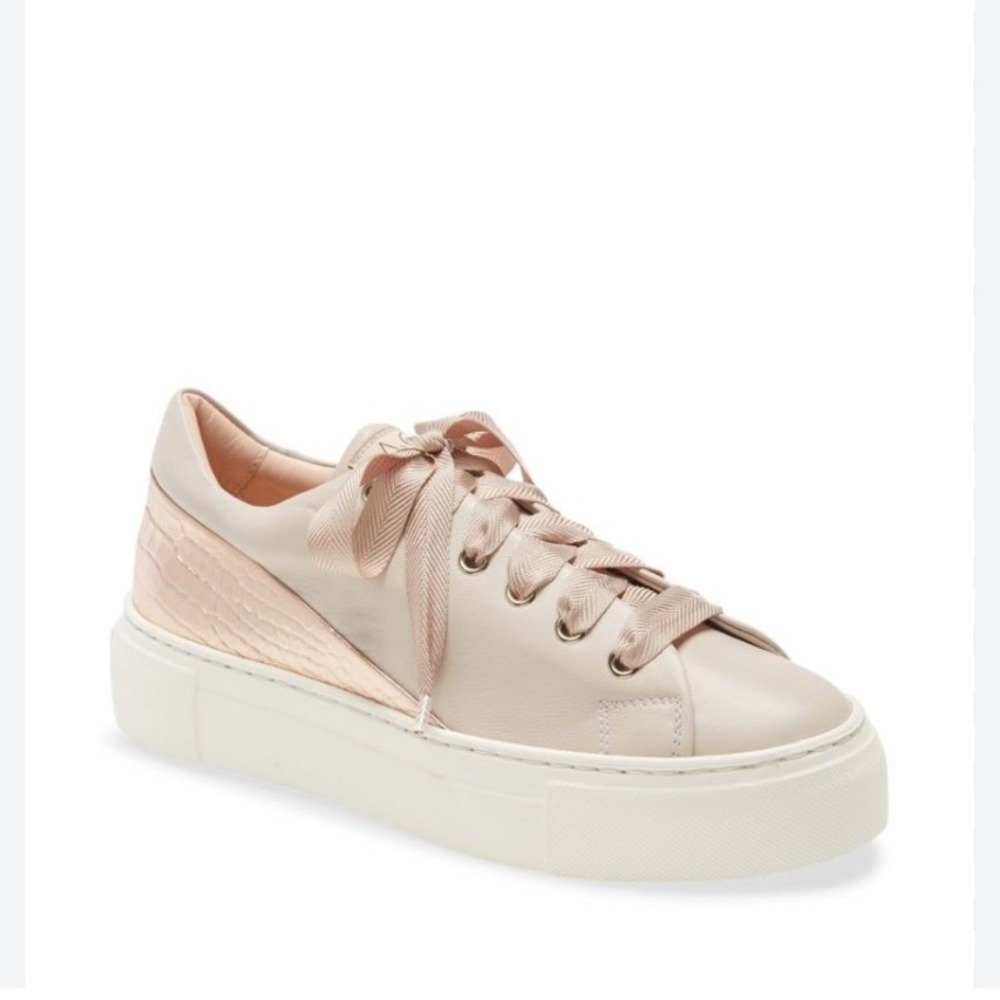 AGL Women Cap Back Platform Sneaker Rose Gold Croc Leather Satin Laces Sz 9.5/40